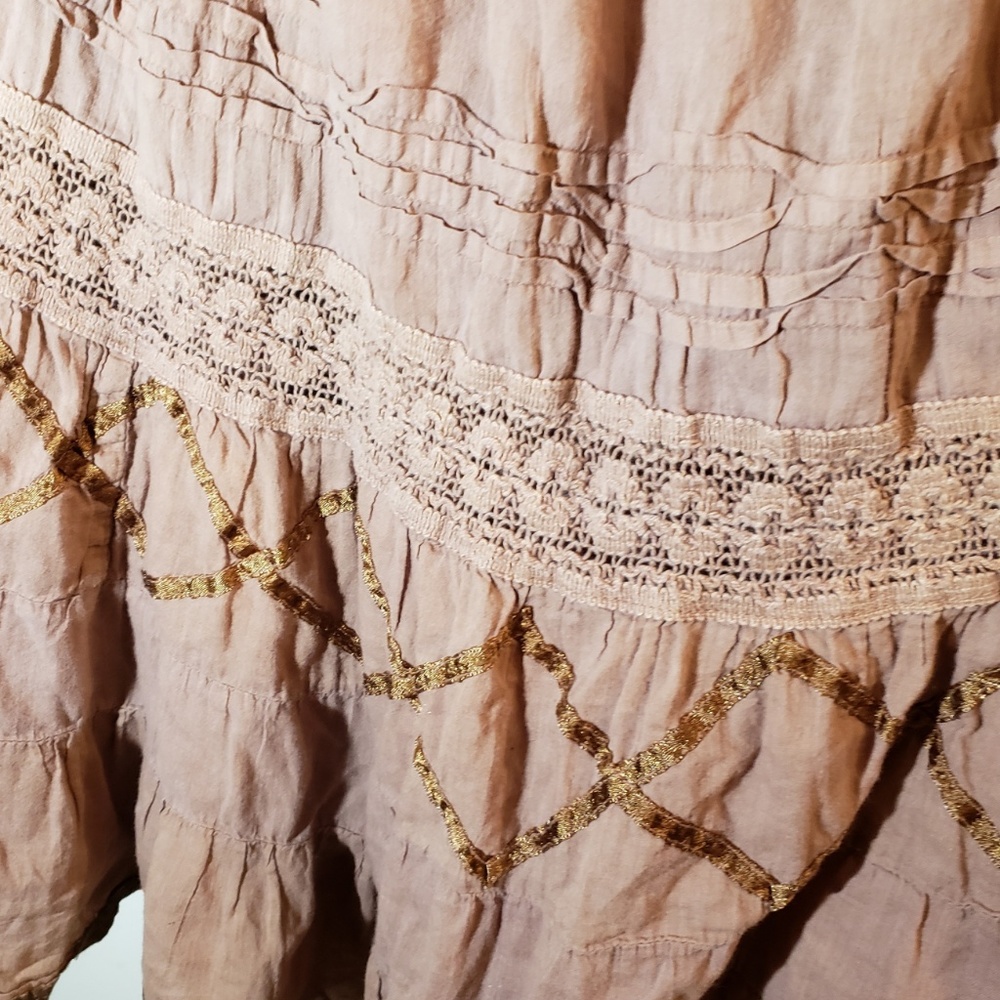 Flowing Latte Colored Ombre Long Skirt with Lace - Picture 2 of 4